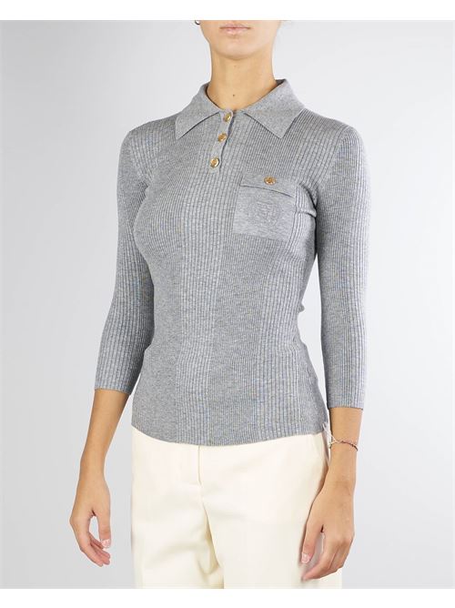 Ribbed lyocell and silk polo shirt with logo embroidery Elisabetta Franchi ELISABETTA FRANCHI | Sweater | MK09B46E2431